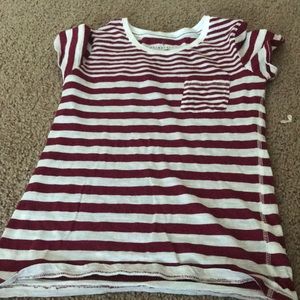maroon striped shirt